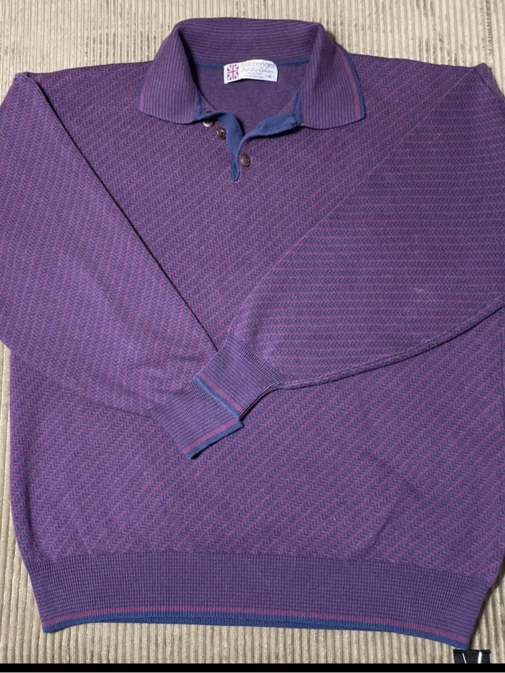 Slazenger Purple V-Neck Polo Sweater with Blue Trim